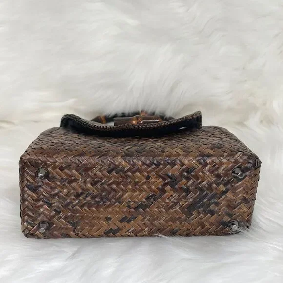 Asiaphile Los Angeles Brown Wicker Bag Bamboo Handle - Picture 10 of 11